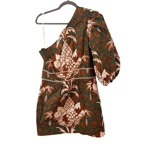 NWT Cara Cara Danielle One Shoulder Cotton Mini Dress Green Fruit Basket Size XL - Picture 6 of 15